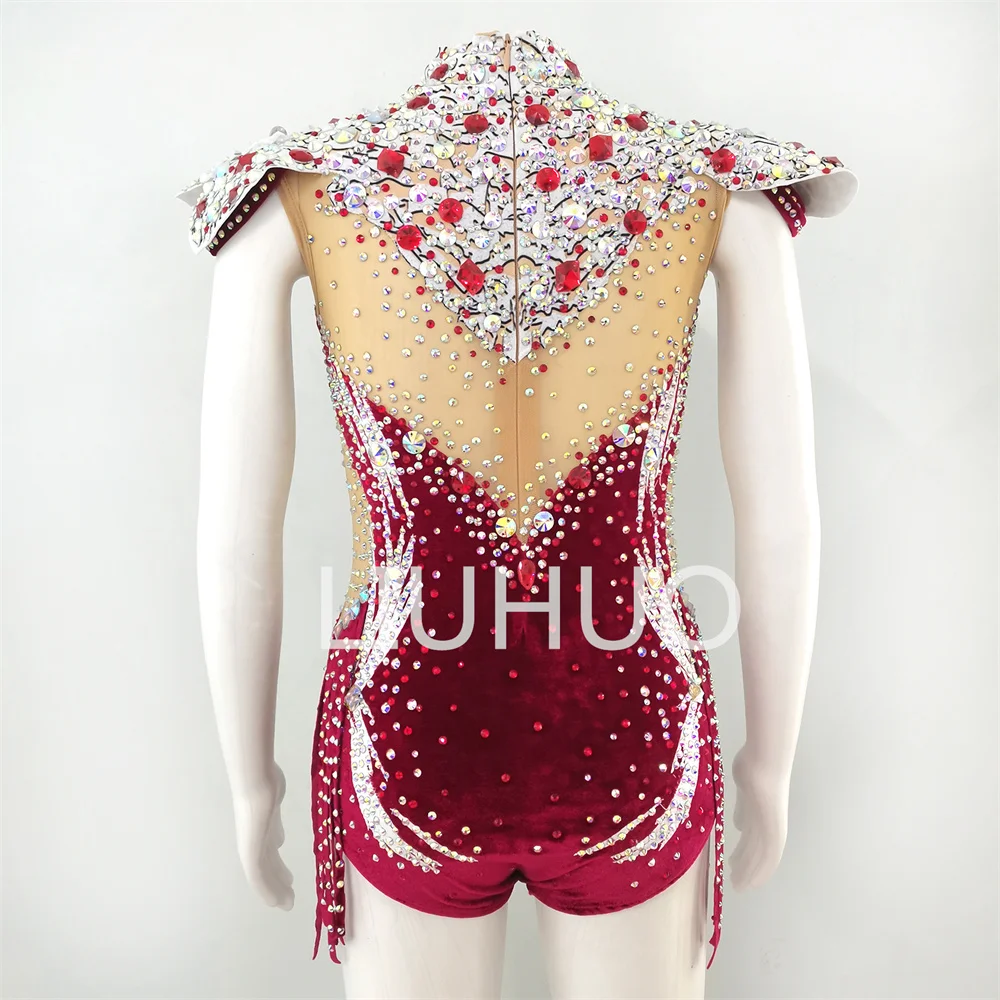 LIUHUO Girls Rhythmic Gymnastics Leotards Girls Women Red Spandex Dancewear Competition Unitards