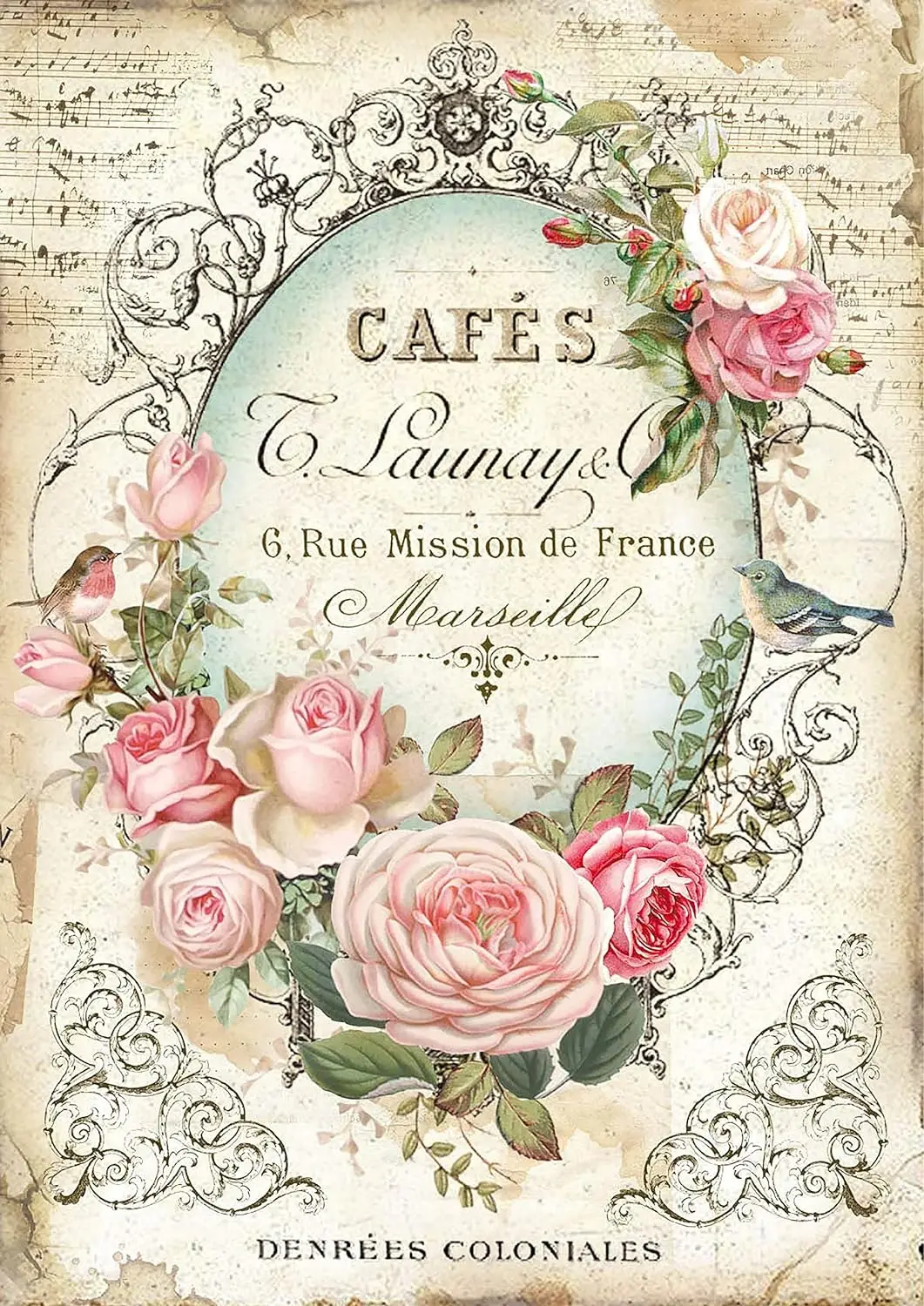 Custom factory 40g Vintage Mulberry paper Rice paper Printed Floral Decoupage Paper for Wood Crafts Scrapbooking and Furniture