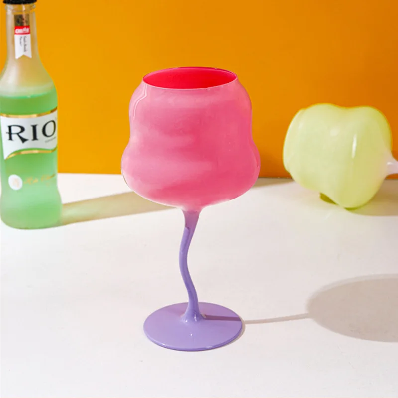 Color Glass Stemmed Goblet Vintage Wine Glasses Champagne Glasses with Purple Pink  Base