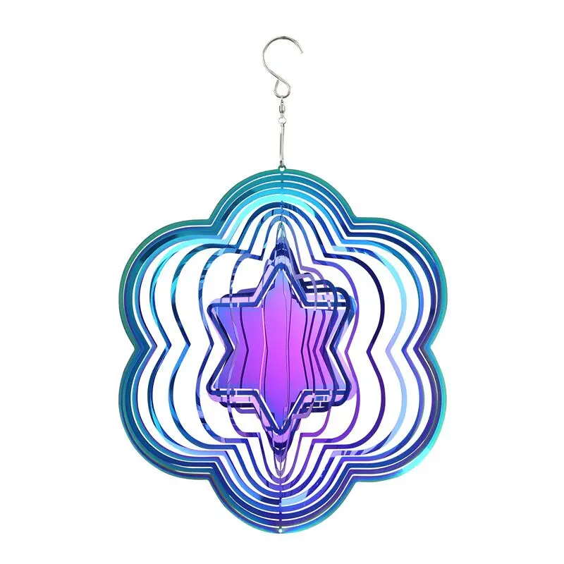 Stainless steel 3D rotating wind chime cross-border hexagonal star garden home pendant