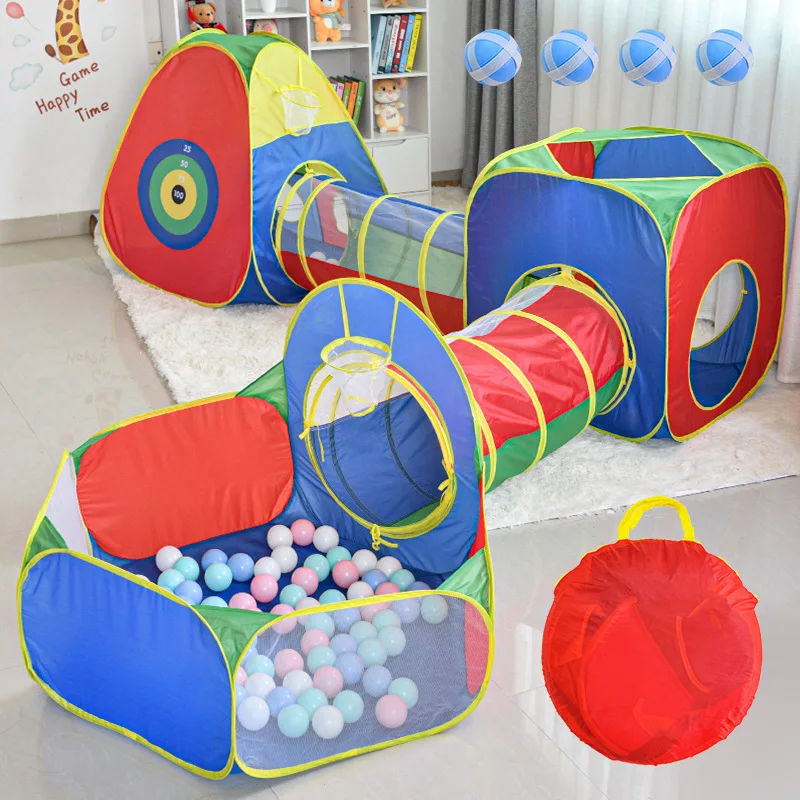 5pcs Kids Play Tent Pop Up Ball Pit Crawl Tunnels For Boys Girls Indoor Outdoor Playhouse With Carrying Bag