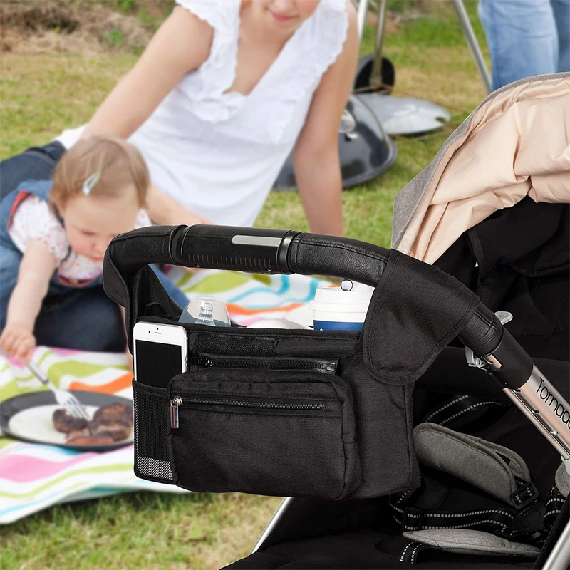 Wholesale Universal Baby Stroller Organizer Storage Bag With Insulated Cup Holders Detachable Phone Bag