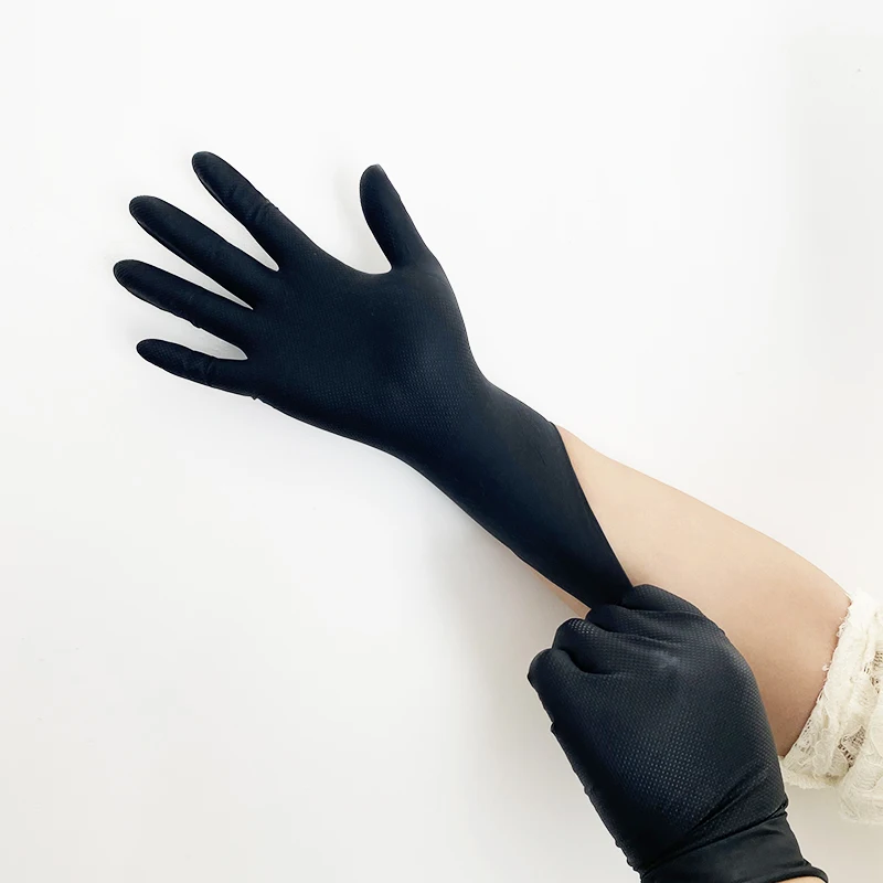 Disposable Black Diamond Pattern Nitrile Gloves Diamond Pattern Non-Slip Kitchen Cleaning Industrial Safety Nitrile Gloves