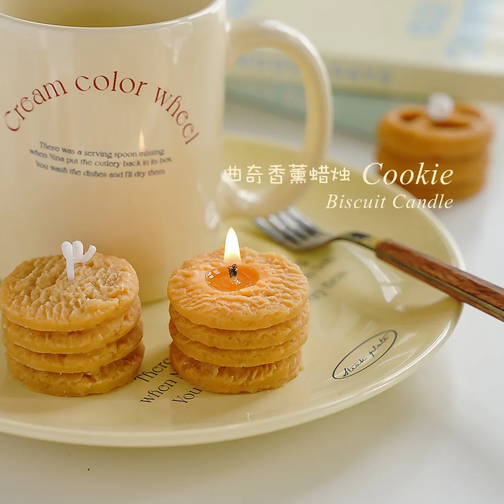 4pcs Set Cookies Aromatherapy Candles with Gift Box Handmade Simulation Food Candles Scented