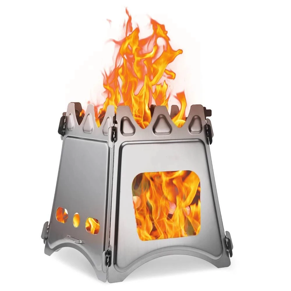 Compact Folding Titanium / Stainless Steel Wood Stove Outdoor Cooking Picnic Camping Stove Portable Wood Furnace Burner