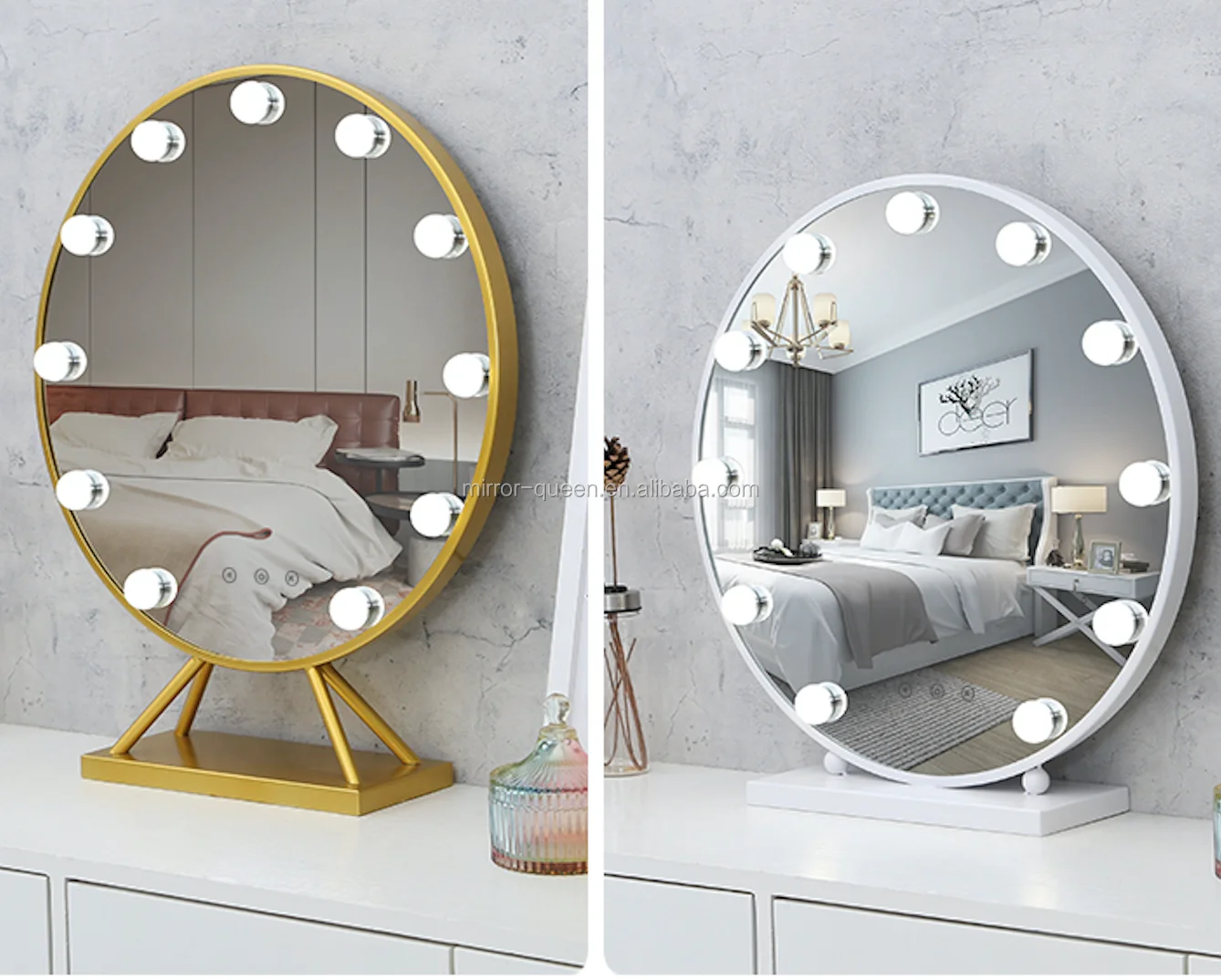 Недорогое зеркало для макияжа, 3 размера, со светодиодной подсветкой, косметическое зеркало для спальни, настольное зеркало с подставкой для отеля