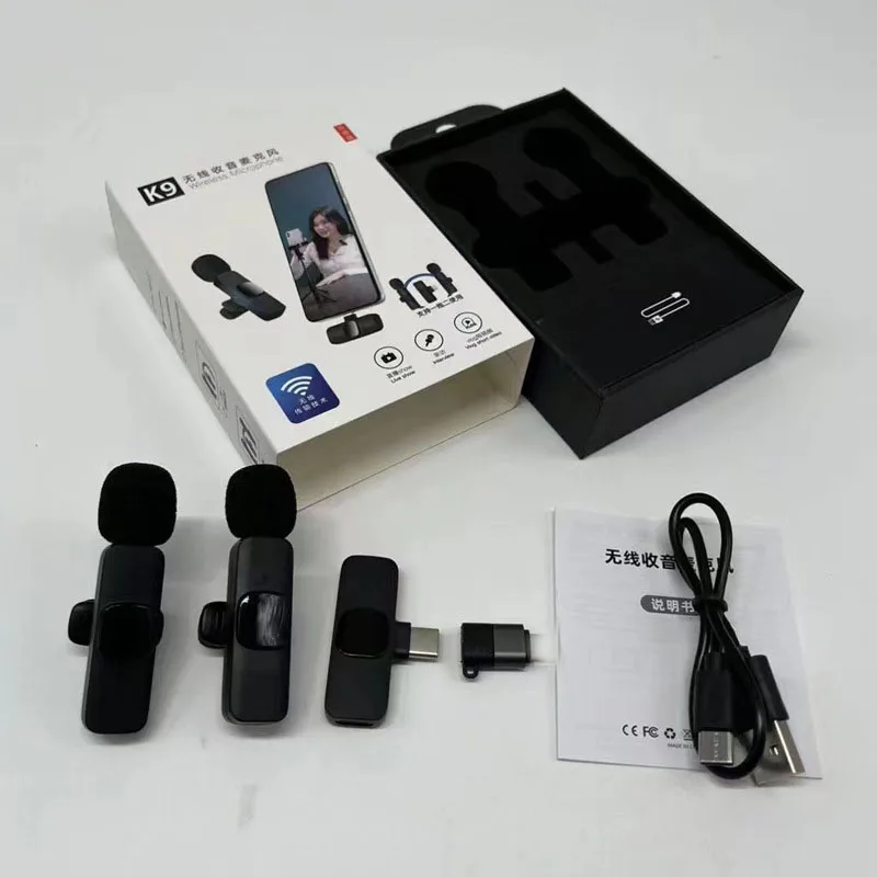 K9 Wireless Lavalier Microphone 2 in 1 Short Video Live Streaming Mini Wireless Microphone