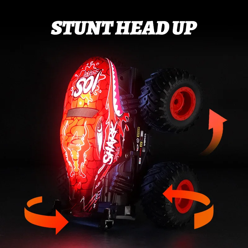 Remote Control Car 2.4Ghz All Terrain Shark Monster Truck Toy RC Truck with Music 3 Lighting Effects 360 Stunt Boys Kids Toys