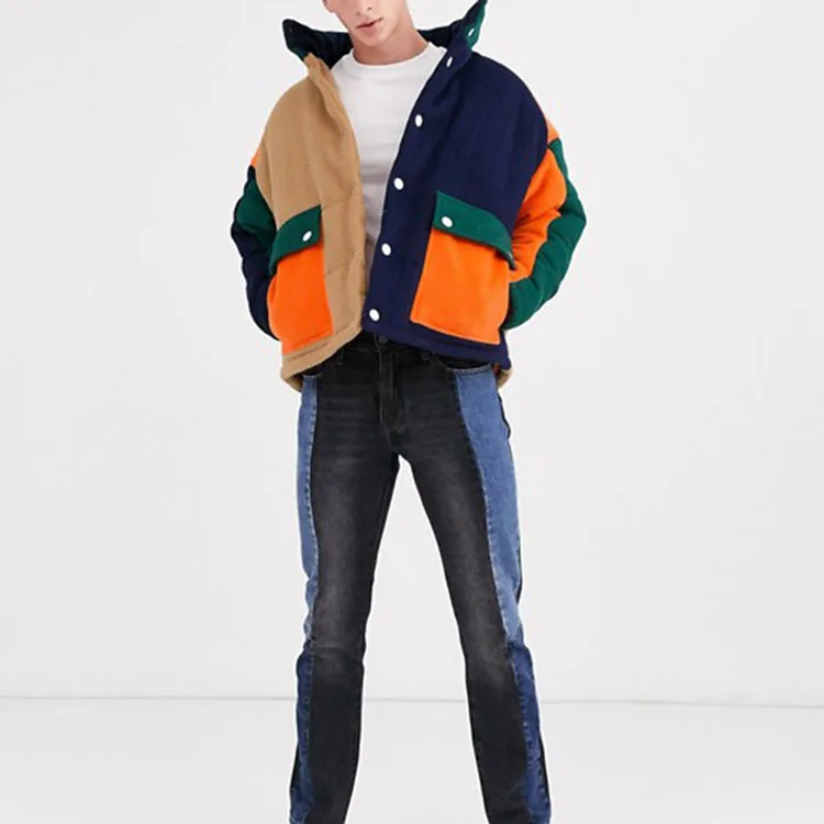 High Quality Winter Cotton Wind Jacket Color Block Funnel Neck Puffer Mens Jackets