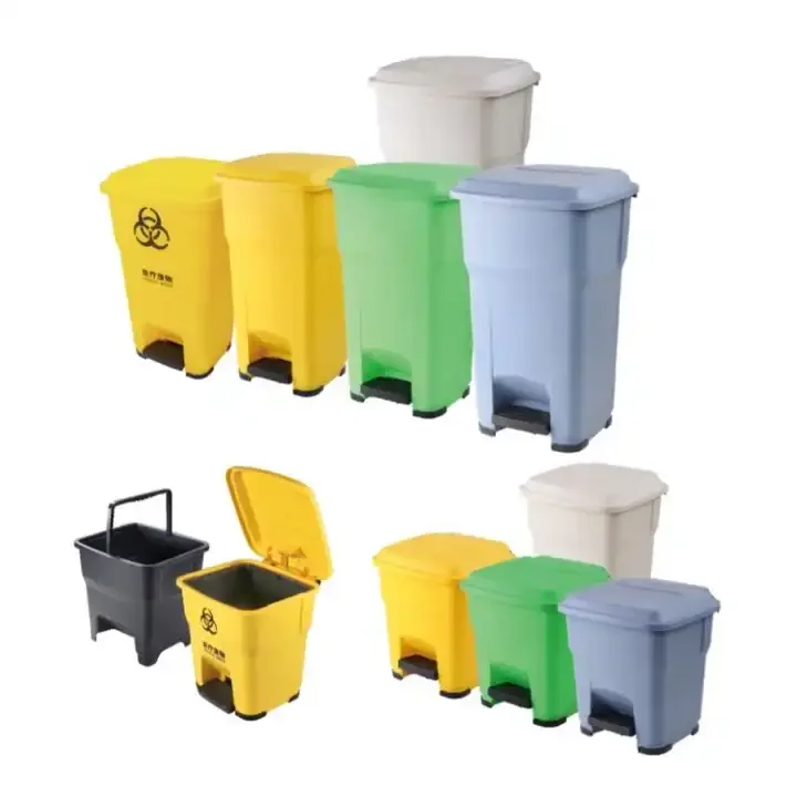 33L 50L Rectangular Plastic Waste Trash Can Foot Pedal Waste Bins For Hospital