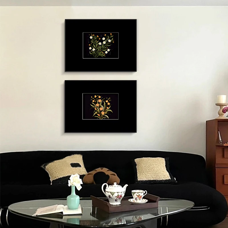 New Chinese Retro Advanced Hanging Painting for Living Room Dining Room Bedroom-Art Porch Decorative Flower Mural for Wall Use