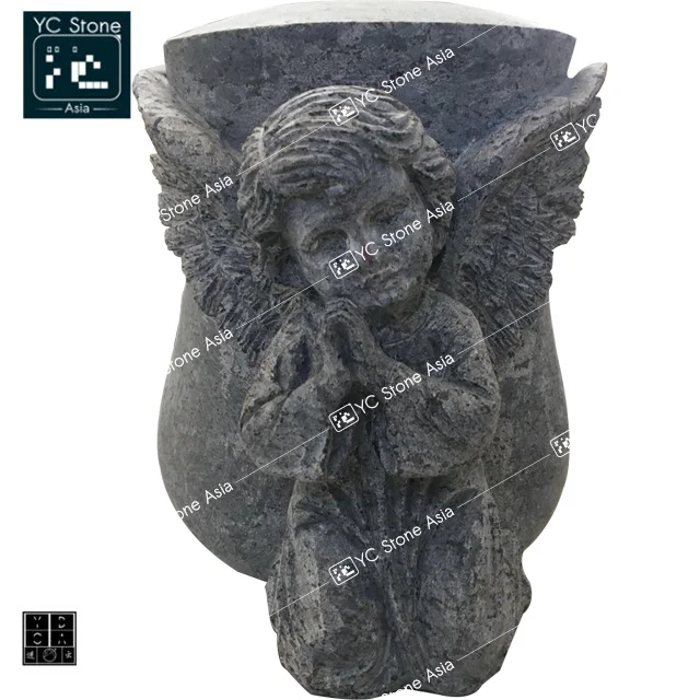 European India Red Engraving Gravetone Granite Heart  Headstone Carved Angel Monument Angels Sculptures