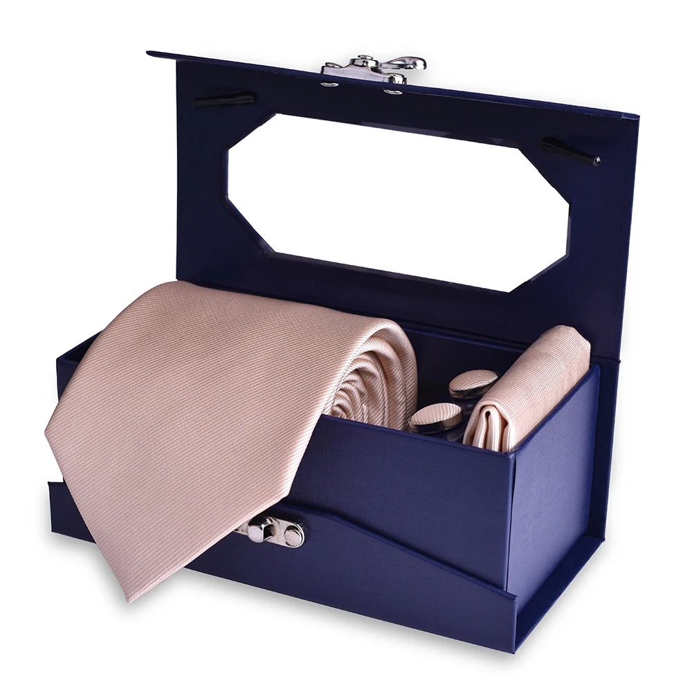 Mens 8cm Silk Tie Sets Gifts Necktie Mens with Pocket Square Box Men Ties and Hanky Set with Cufflinks for Wedding Business