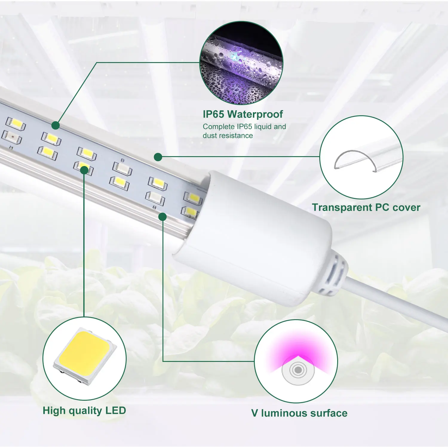 Microgreen vertical farming waterproof 24w red blue white spectrum 9000k t8 plant growth light for indoor plants