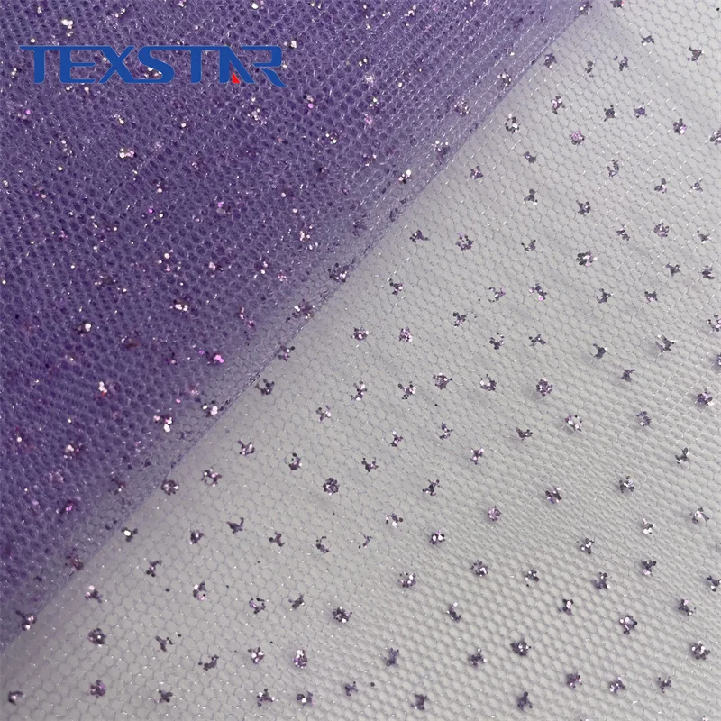 Shiny Polyester Tulle with Glitters Mesh Fabric for Wedding Dress