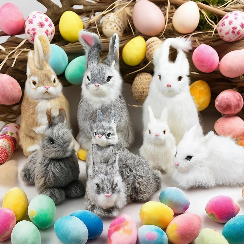 Unisex Cute Simulation Little White Rabbit Toy Easter Holiday Gift Plush Bunny for Children Home Decoration
