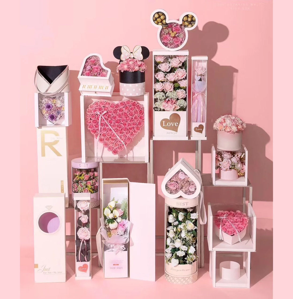 Индивидуальная Роскошная квадратная цилиндрическая картонная подарочная коробка в форме сердца для дня рождения и Дня Святого Валентина, коробка для цветов