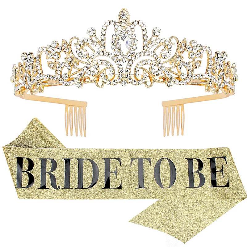 Bride To Be Sash Tiara Kit Rose Gold Bachelorette Party Decor Crown For Bride Crystal Crown And Glitter Bride Sash For Wedding