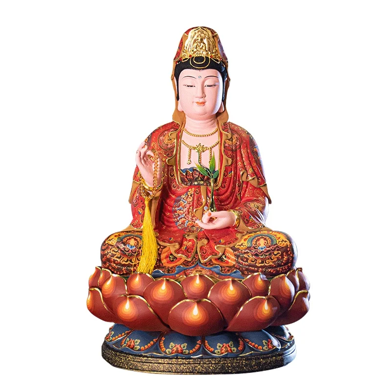 Nanmu Guanyin Buddha statue worships Guanyin Bodhisattva sitting in the lotus Fengshui ornament blessing statue