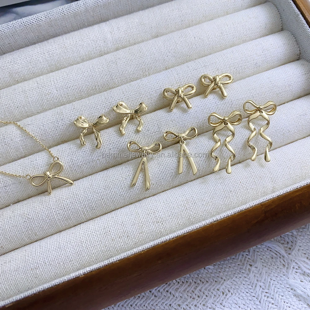 Wholesale S925 Sterling Silver earrings 14k gold finished   Bowknot Studs Earrings Temperament  for Women Girls on Anniversary