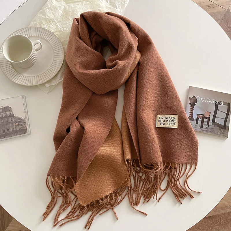 Fashion Winter imitation Cashmere Scarf For Mens Couples Thick Warm Double-sided Solid Color Plain Pashmina Shawls Women Scarves