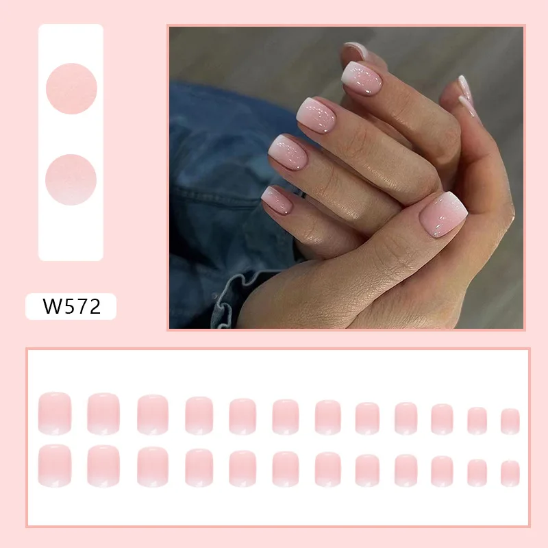 Square Ombre Acrylic Nails 24Pcs Soft Gel Press On Nails Kit with Glue 12 Sizes Reusable Fake Nails in Vanilla Cream Gradient