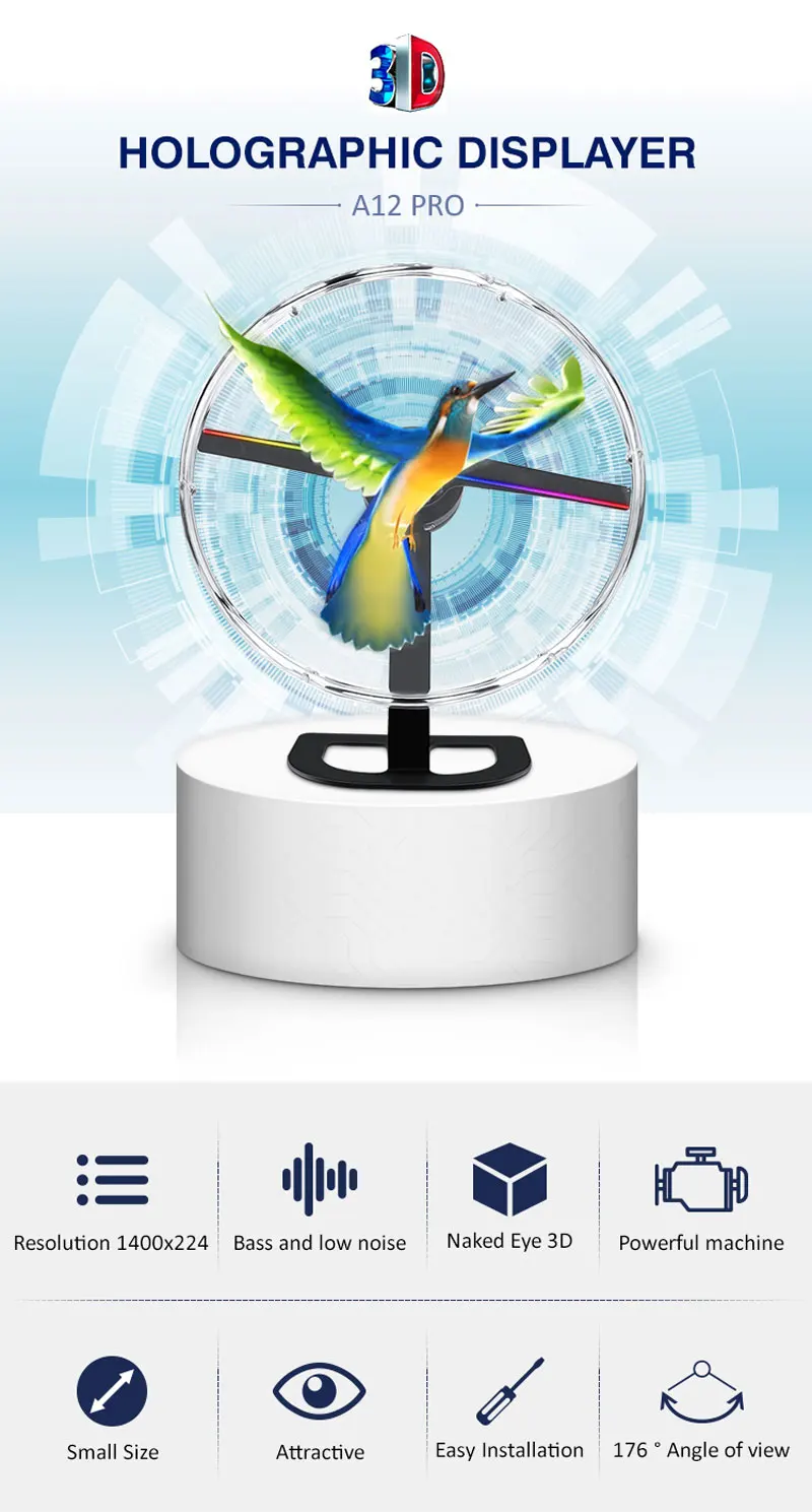 Naked eye 3D holographic AR advertising machine,32CM desktop hologram led fan