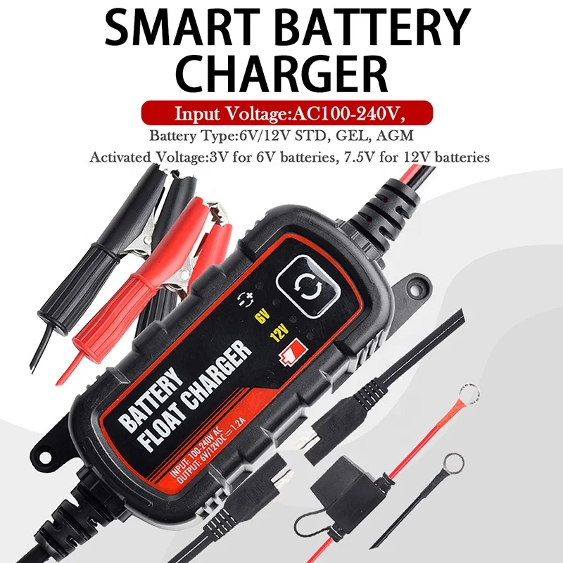 6V/12V Smart Battery Charger, 1.2A/1.5A, Trickle Charger, for Car, Motorcycle, Truck, RV, Boat, Car Charger