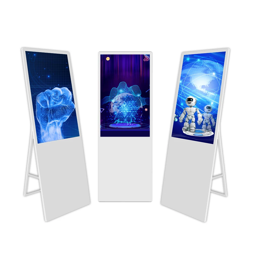 Movable digital poster 43 55 inch indoor lcd advertising players display floor stand portable digital signage