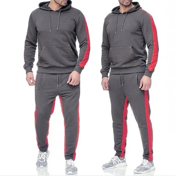 Active Male  2 Piece  Full Zip Winter Sports Jogging Suits  Athletic Tracksuits Running Sweatsuits With Hood