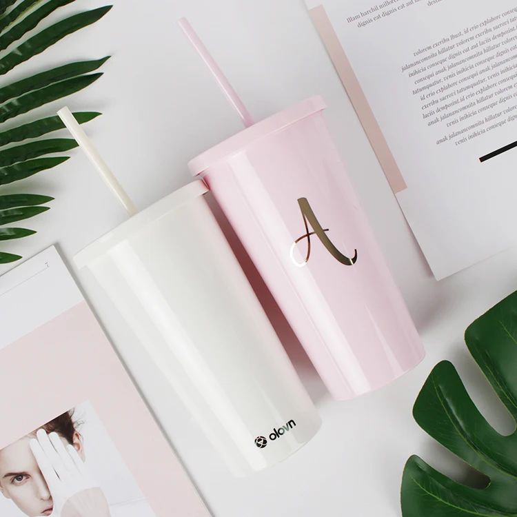 Private Reusable Clear Custom Tumbler with Straw, 16 oz Plastic Wholesale Insulated Tumbler Cup in Bulk