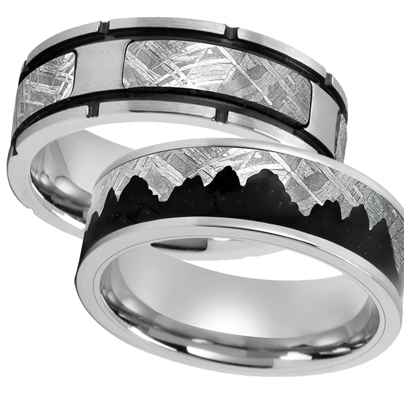 8mm stainless titanium meteorite ring black forest enamel with resin tantalum ring mens wedding bands
