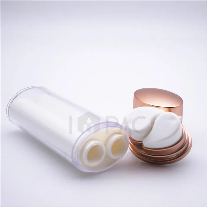 dual chamber dispenser airless pump bottle gold for luxury serum lotion 15ml*2