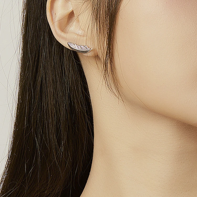 Wholesale Feather Natural Stone Custom Silver Name Plate Flatback Square Diamond Brushed Earrings