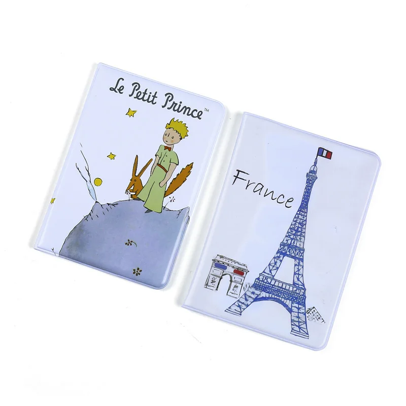 White cartoon pattern PVC travel passport holder ID card cover protective storage bag