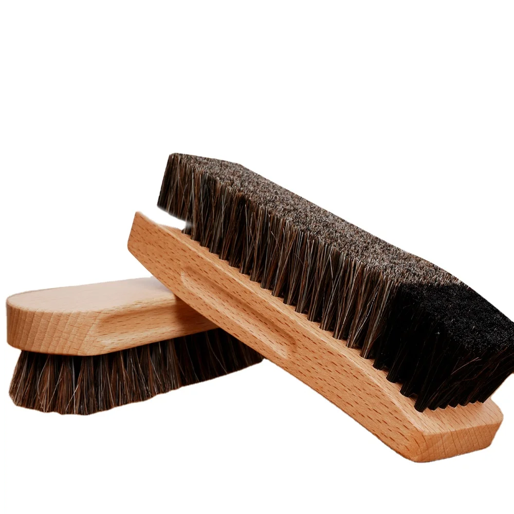 Wood Handle Horse Hair Shoe Brush Cleaning Horse Bristle Hair Sneaker Cleaner Brush