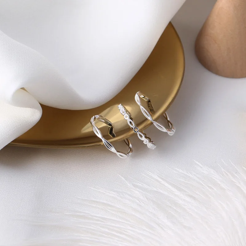 Hot sale simple sterling silver ring S925 Korean Baroque style diamond three-piece rings for women