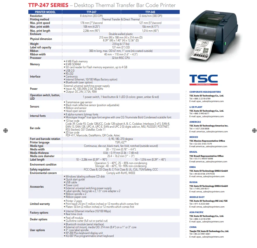 TTP Series TTP-247 4-Inch Performance Desktop barcode Printers Retail