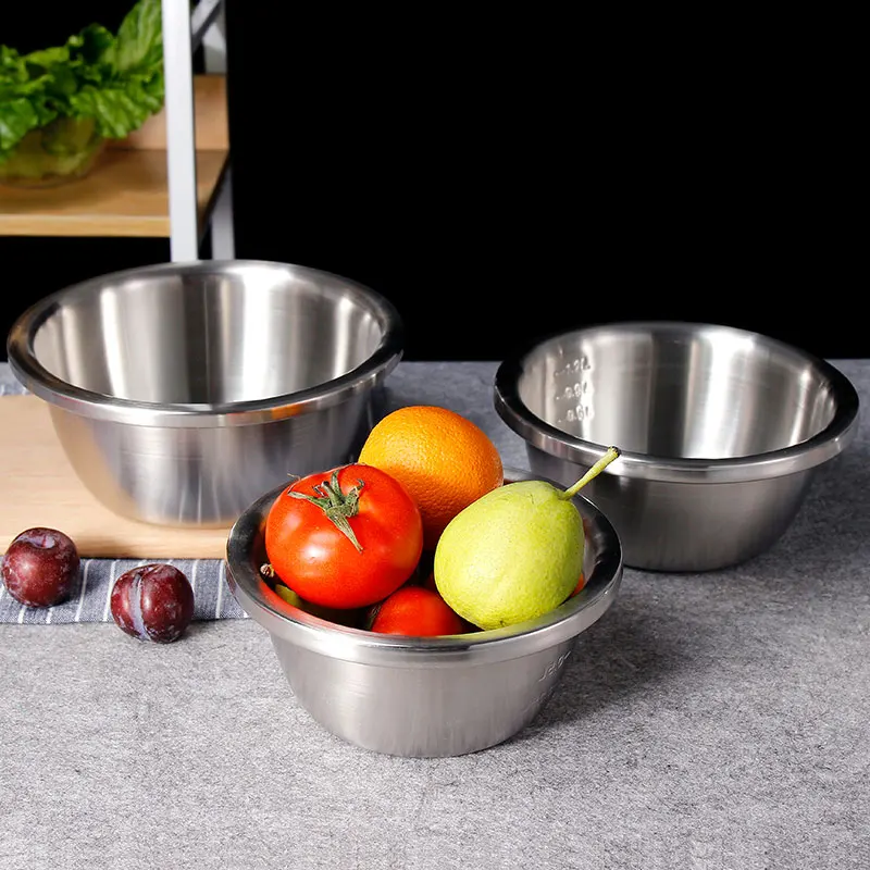 
Deep Heavy Duty 304 Stainless Steel Mixing Bowls Metal Basin Metal Salad Bowl Stackable For Space Saving Storage 