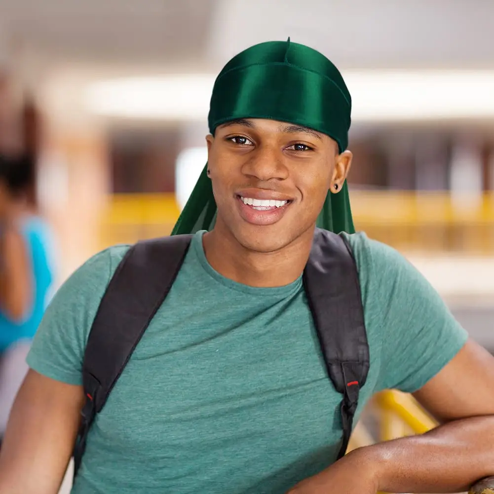 Wholesale Luxury Unisex Custom Logo Printed Extra Long Tie Headband Doo Rags And Bonnets Silky Satin Du Rags Designer Durags