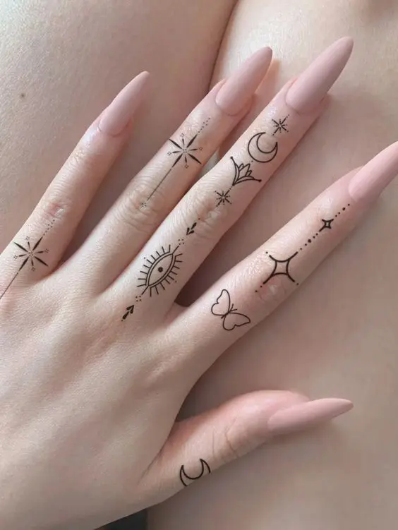 Matte blue semi-permanent fashion finger tattoo sticker for women juice inkbox long lasting 15 days realistic back temporary tat