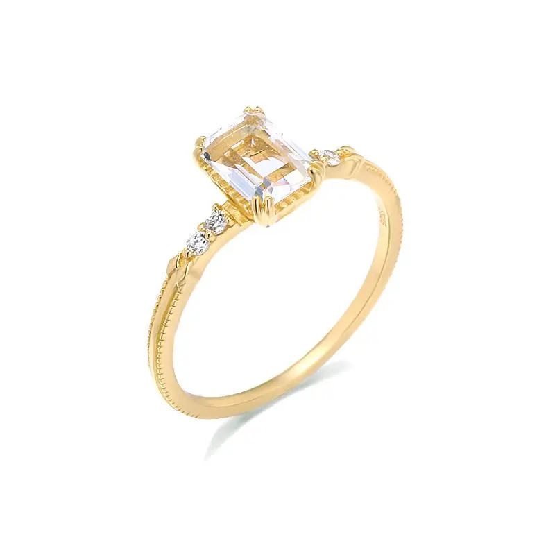Silverbene Geometry Baguette Natural Crystal 925 Sterling Silver Ring