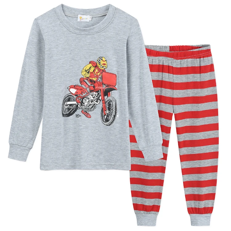 Оптовая продажа, Детские хлопковые Пижамные комплекты в полоску с принтом мотоцикла