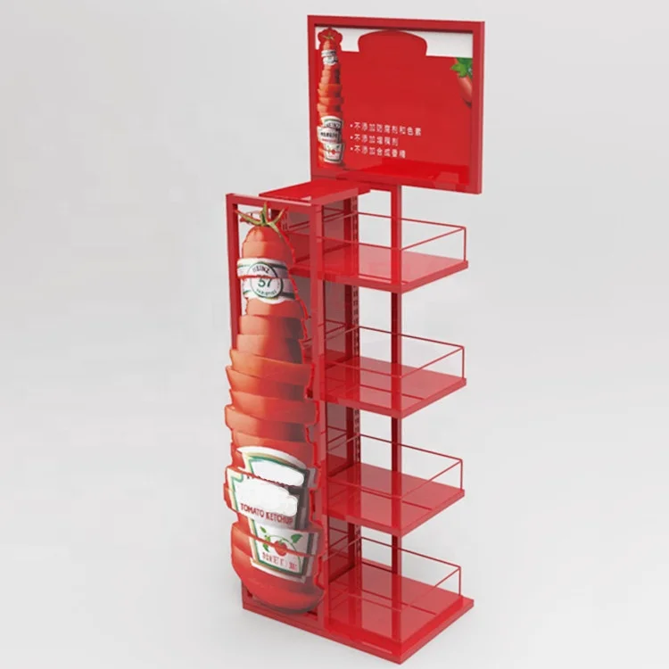 Custom Supermarket Store Seasoning Container Sauce Spice Bottle Drink Canned Food Snacks Potato Chip Metal Display Rack Stand