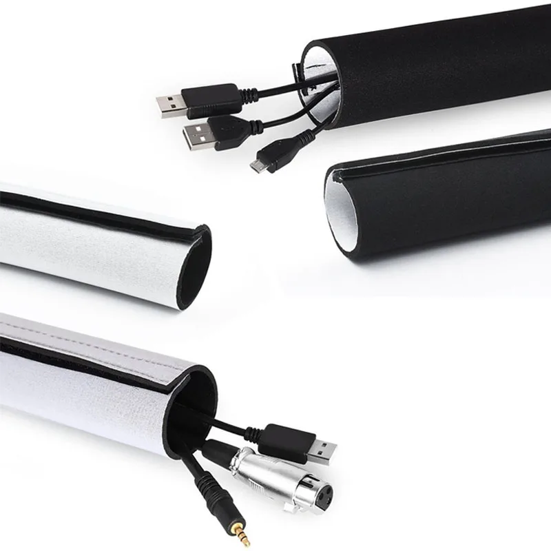 Adjustable Neoprene Cord Organizer Cable Management Sleeve with Free Cable Ties for TV USB PC Computer