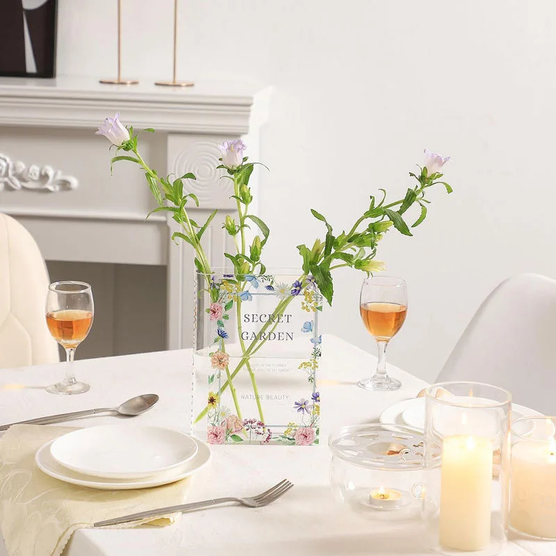 Hot Sale Modern Design Transparent Clear Acrylic Book Vase for Flowers Bookshelf Bookcase Decor for Bedroom Desk for Weddings