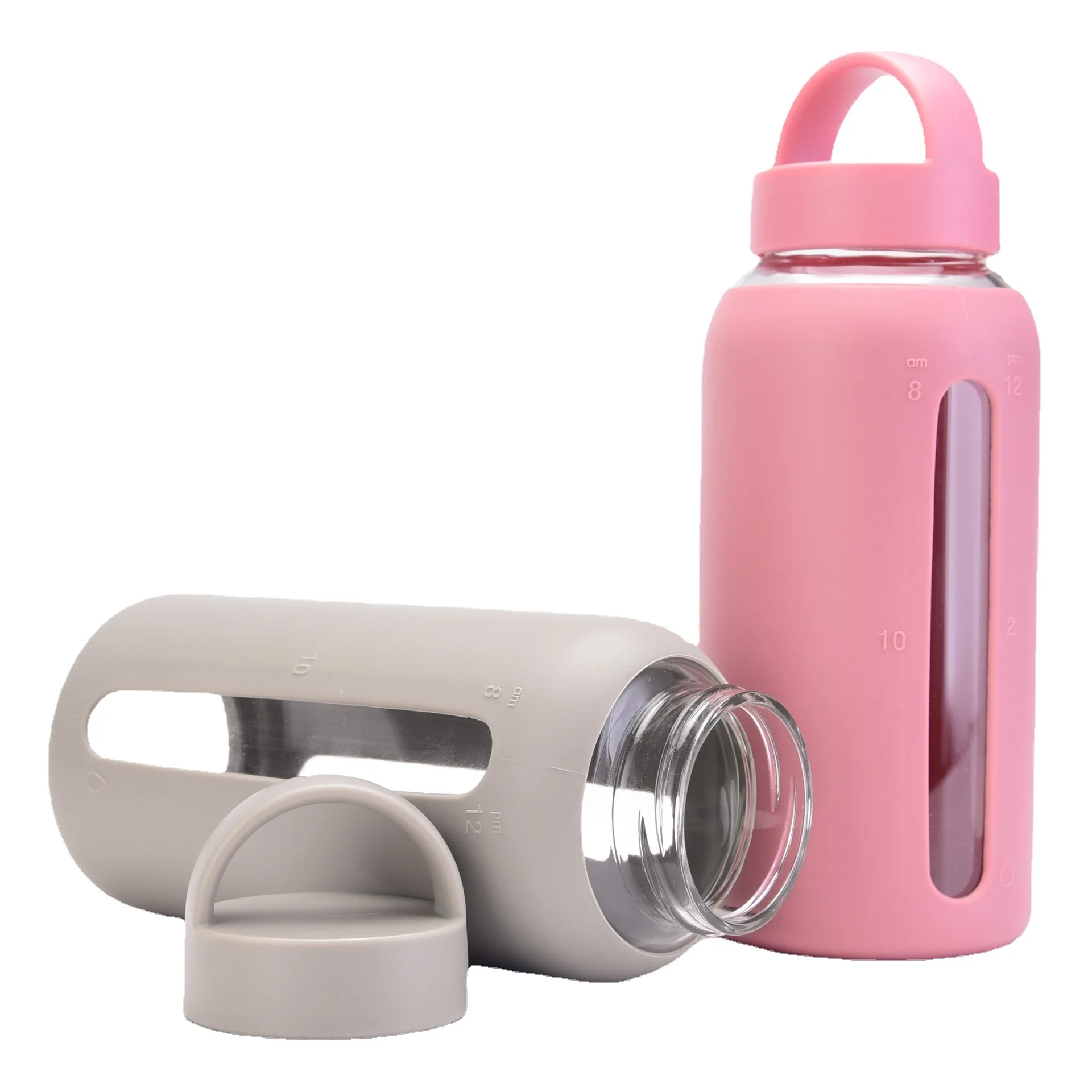 PinChuan 800ml Glass Glasses Silicone Sleeve Time Scale Water Bottle
