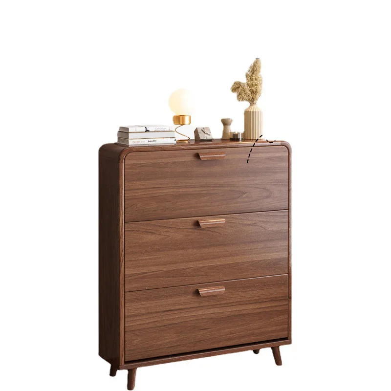 Wholesale 2024 Hot new home simple ultra-thin tipping door entry door cabinet solid wood storage space saving  simple shoe rack