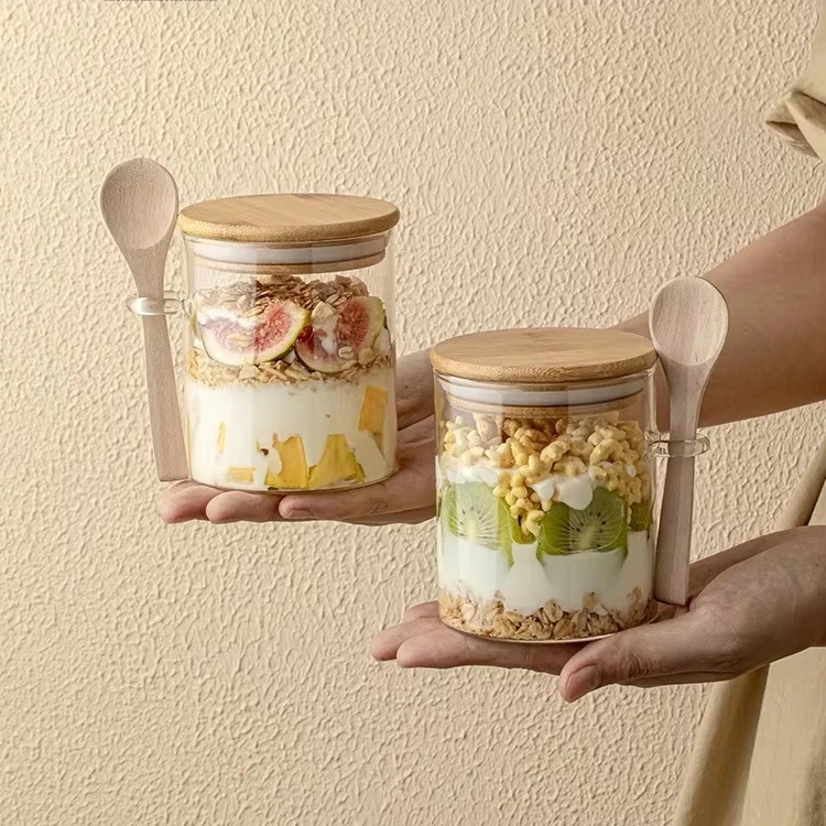 Food Container with Wooden Spoon Kitchen Canisters Bamboo Lids Food Storage Jar Coffee Bean Storage Tank Jar