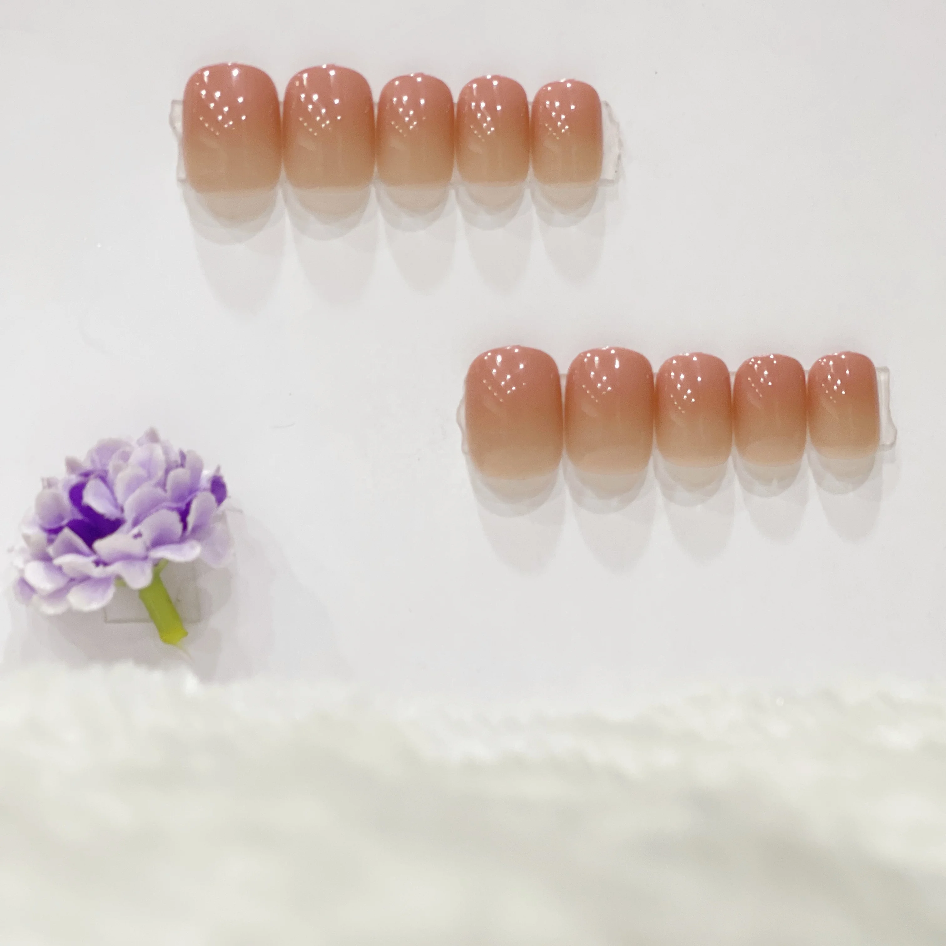 Peach ombre natural breathable nails full cover high quality design box packaging nail tips